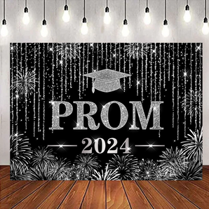 Mocsicka Black and Silver Prom 2024 Graduation Party Backdrop