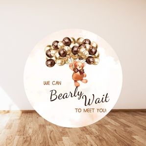 Mocsicka Brown We Can Bearly Wait to Meet You Round Backdrop Cover for Baby Shower Party