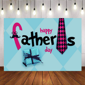 Mocsicka Pink Tie Blue Gift Happy Father's Day Backdrop