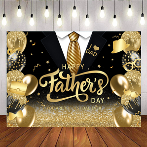 Mocsicka Black Suit Gold Balloons Happy Father's Day Backdrop