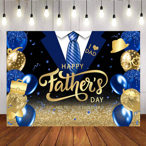 Mocsicka Black Suit Blue Tie Happy Father's Day Backdrop