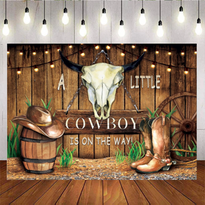Mocsicka Wooden Pattern Cowboy Western Hat A Little Cowboy is On The Way Baby Shower Party Backdrop