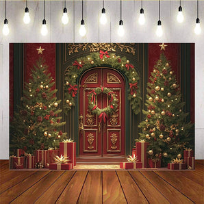 Mocsicka Christmas Tree Wreath Red House Background