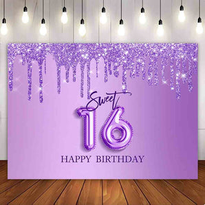 Mocsicka Lavender Purple Sweet 16 Happy Birthday Party Backdrop