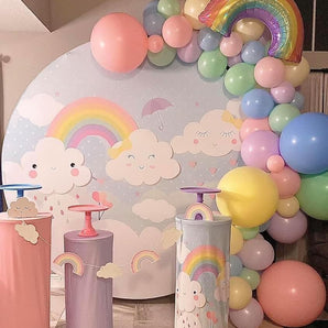 Mocsicka Umbrella Falling Hearts Rainbow White Clouds Round Cover Backdrop for Birthday Decoartion-Mocsicka Party