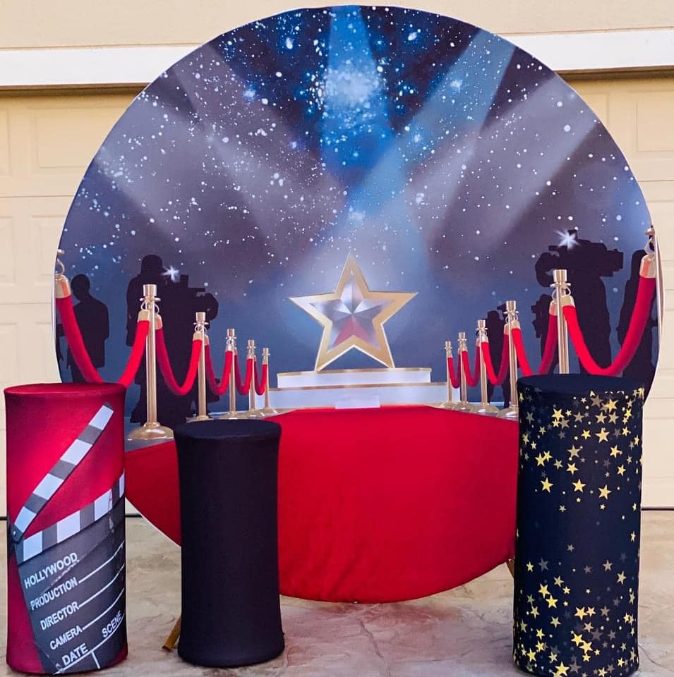 Mocsicka Red Carpet Stage Center Focus Round Cover Backdrop for Birthday Decoartion-Mocsicka Party