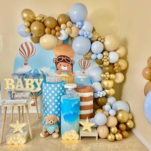 Mocsicka Hot Air Balloon Teddy Bear Baby Shower Round Cover Backdrop-Mocsicka Party