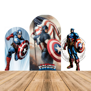 Mocsicka Superhero Captain America Happy Birthday Party Double-printed Arch Cover Backdrop