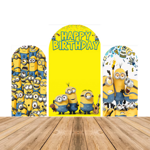 Mocsicka Minion Happy Birthday Party Double-printed Arch Cover Backdrop