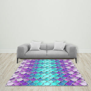 Mocsicka Purple Cyan Mermaid Scales Ployester Floor for Mermaid Theme Party Decoration