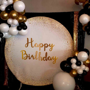 Mocsicka Glitter Golden Happy Birthday Party Round Cover Backdrop-Mocsicka Party