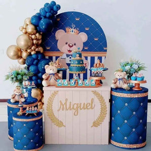 Mocsicka Cute Baby Bear Birthday Round cover and Cylinder Cover Kit for Party Decoration