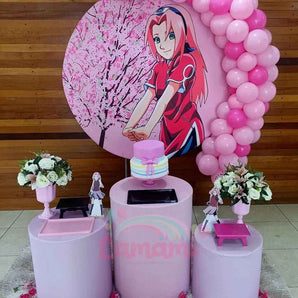 Mocsicka Haruno Sakura Pink Round cover and Cylinder Cover Kit for Party Decoration