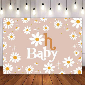 Mocsicka Retro Boho Daisy Floral Groovy Baby Shower Backdrop