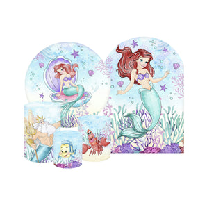 Mocsicka Mermaid Themed Birthday Party Cotton Fabric 5pcs Party Decoration Covers Kit
