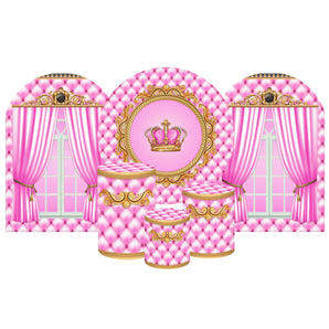 Mocsicka Royalty Party Pink Crown Cotton Fabric 6pcs Party Decoration Covers Kit