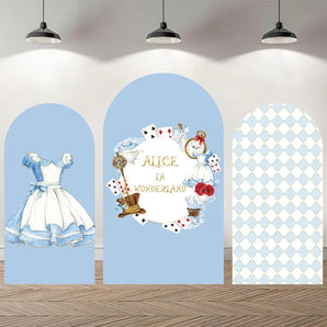 Mocsicka Alice in Wonderland Double-printed Arch Cover Backdrop for Birthday Party