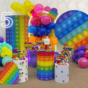 Mocsicka Beautiful Rainbow Happy Birthday Round cover and Cylinder Cover Kit for Party Decoration-Mocsicka Party