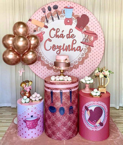 Mocsicka Kitchen Tea Theme Birthday Round cover and Cylinder Cover Kit for Party Decoration