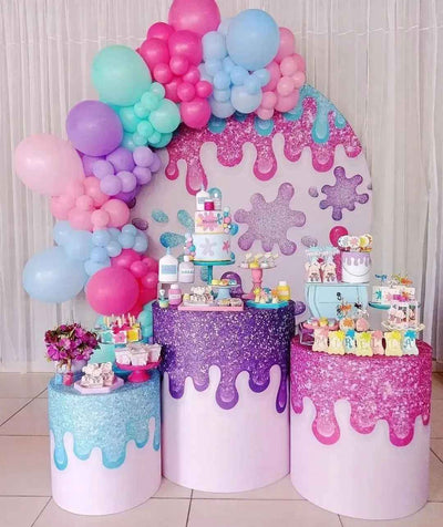 Mocsicka Slime Theme Birthday Round cover and Cylinder Cover Kit for Party Decoration