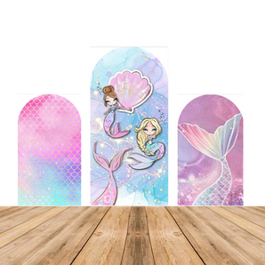 Mocsicka Pink Cute Little Mermaid Happy Birthday Double-printed Arch Cover Backdrop