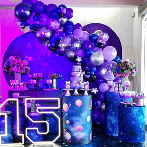Mocsicka Dark Blue Space Theme Happy Birthday Round cover and Cylinder Cover Kit for Party Decoration-Mocsicka Party