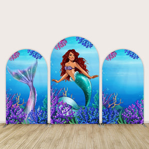 Mocsicka Mermaid Theme Happy Birthday Double-printed Arch Cover Backdrop