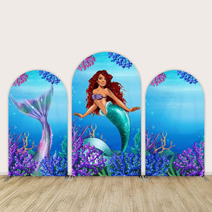 Mocsicka Mermaid Theme Happy Birthday Double-printed Arch Cover Backdrop