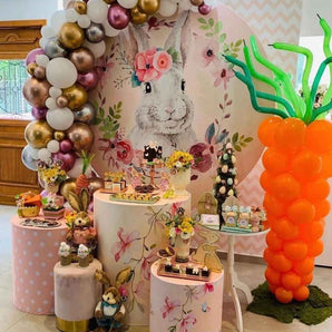 Mocsicka Cute Rabbit Theme Birthday Round cover and Cylinder Cover Kit for Party Decoration