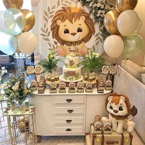 Mocsicka Cute Baby Lion Happy Birthday Party Round Cover Backdrop