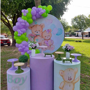 Mocsicka Cute Bear Boy or Girl Gender Reveal Round cover and Cylinder Cover Kit for Party Decoration