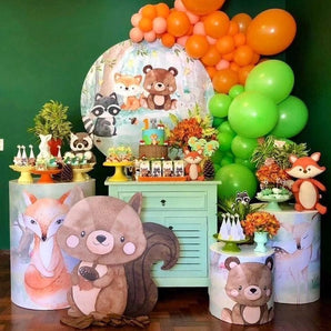 Mocsicka Forest Animals Theme Happy Birthday Round cover and Cylinder Cover Kit for Party Decoration-Mocsicka Party