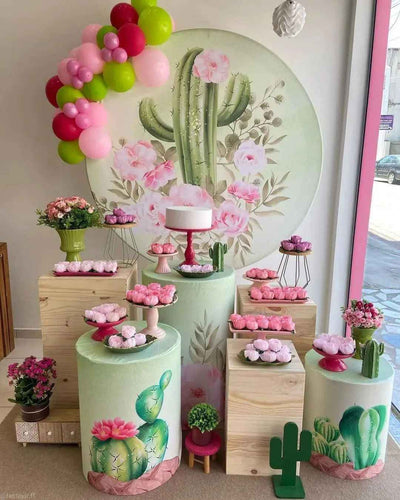 Mocsicka Cactus Theme Birthday Round cover and Cylinder Cover Kit for Party Decoration