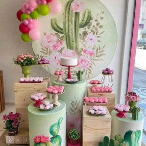 Mocsicka Cactus Theme Birthday Round cover and Cylinder Cover Kit for Party Decoration