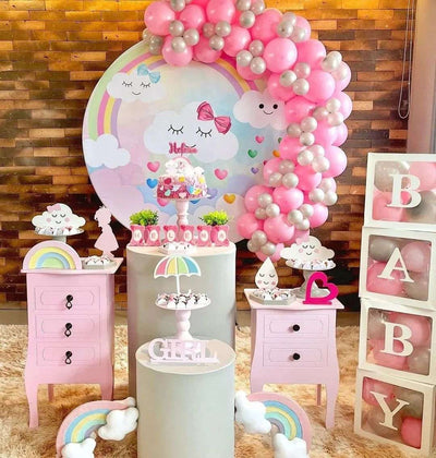 Mocsicka Rainbow and Shy Clouds Baby Shower Party Round Cover Backdrop