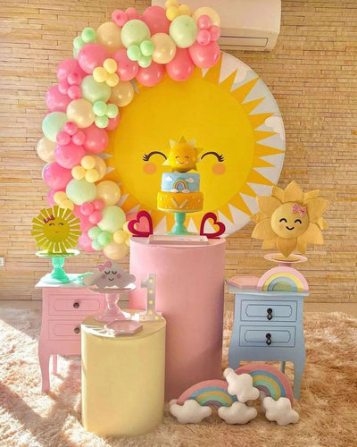 Mocsicka Golden Smiling Sun Happy 1st Birthday Party Round Cover Backdrop