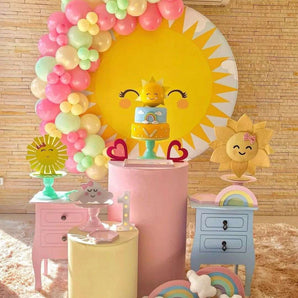Mocsicka Golden Smiling Sun Happy 1st Birthday Party Round Cover Backdrop