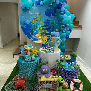 Mocsicka Underwater World Theme Happy Birthday Round cover and Cylinder Cover Kit for Party Decoration-Mocsicka Party