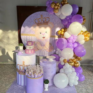 Mocsicka Purple Cute Bear Princess Birthday Round Cover Backdrop