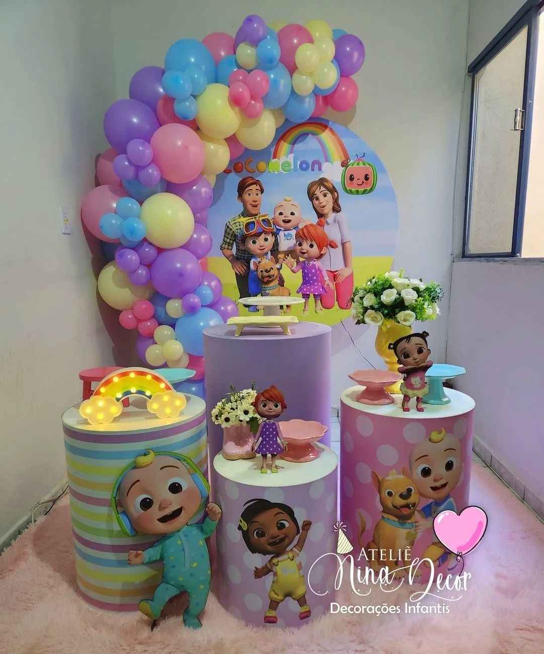 Mocsicka Cartoon Cocomelon Round cover and Cylinder Cover Kit for Birthday Party Decoration-Mocsicka Party