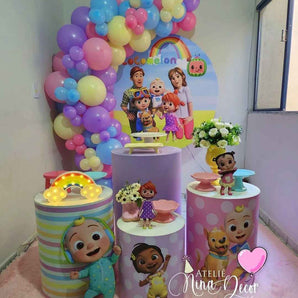 Mocsicka Cartoon Cocomelon Round cover and Cylinder Cover Kit for Birthday Party Decoration-Mocsicka Party