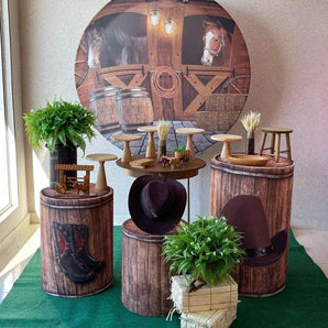 Mocsicka Retro Cowboy Theme Round cover and Cylinder Cover Kit for Birthday Party Decoration-Mocsicka Party