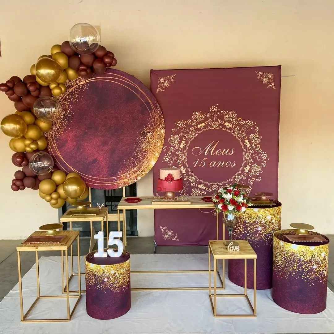 Mocsicka Dark Red Glitter Gold Round cover and Cylinder Cover Kit for Birthday Party Decoration-Mocsicka Party
