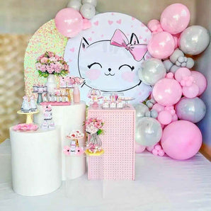 Mocsicka Cute Cat Girl Birthday Party Round Cover Backdrop