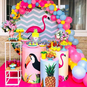 Mocsicka Flamingo Summer Theme Round cover and Cylinder Cover Kit for Party Decoration