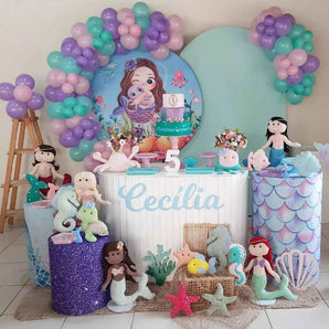 Mocsicka Little Mermaid Theme Round cover and Cylinder Cover Kit for Birthday Party Decoration-Mocsicka Party