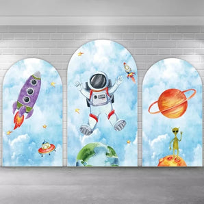 Mocsicka Space Astronaut Double-printed Chiara Arch Cover Backdrop for Party Decoration