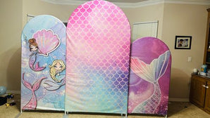 Mocsicka Pink Cute Little Mermaid Happy Birthday Double-printed Arch Cover Backdrop