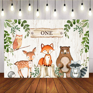 [Only Ship To U.S] Mocsicka Woodland Forest and Wild Animals Birthday Baby Shower Backdrops