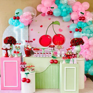 Mocsicka Sweet Little Cherry Happy 1st Birthday Party Round Cover Backdrop